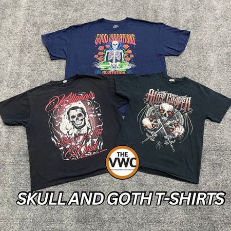 Camisetas de algodón vintage con estampado Skull ( E-810-50 )