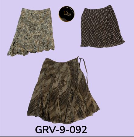 Jupe en polyamide imprimée marron vintage – Ajustement léger et élégant (GRV-9-092)