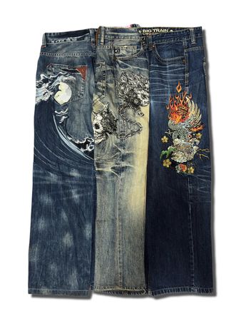 Japanese embroidered branded and unbranded jeans