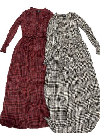 Women chequered plaid maxi long dress 14Pcs