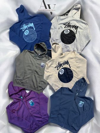 Stussy rework style zipper 8 ball hoodie