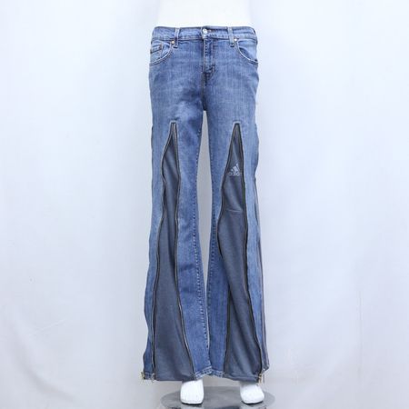 CR589 アップサイクル ハイブリッド パッチワーク トラックデニムパンツ