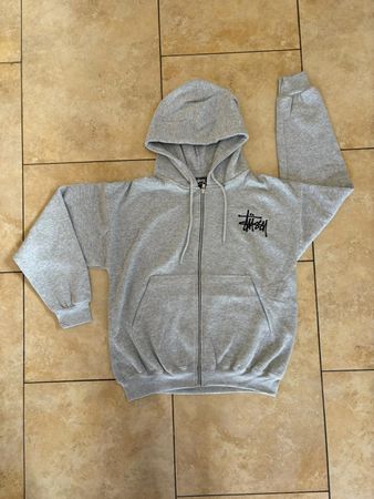 Rework Style Stussy Zipper Hoodie en Gris