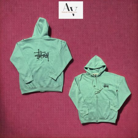 Stussy rework style Embriodery zipper hoodies green colour