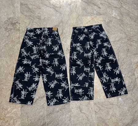 Pantalon baggy de travail imprimé style stussy