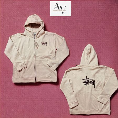 Stussy retravailler style sweat à capuche zippé crème