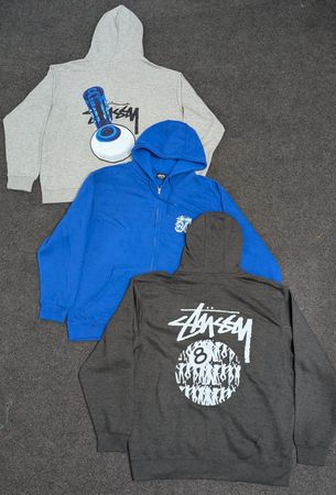 Stussy Printed Reworked Style Zip up Hoodies, Mix Colours