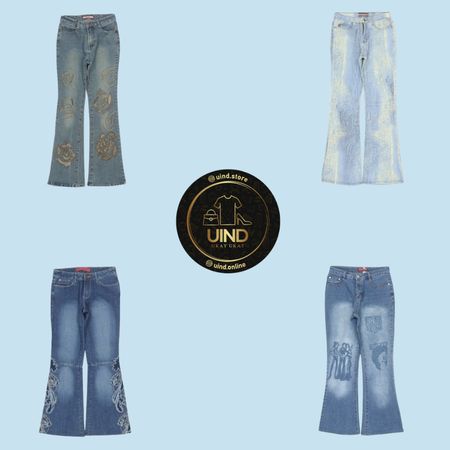 Calças jeans boca de sino hippie Y2K
