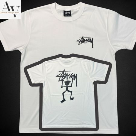 T-shirts Worries en blanc de style retravaillé Stussy