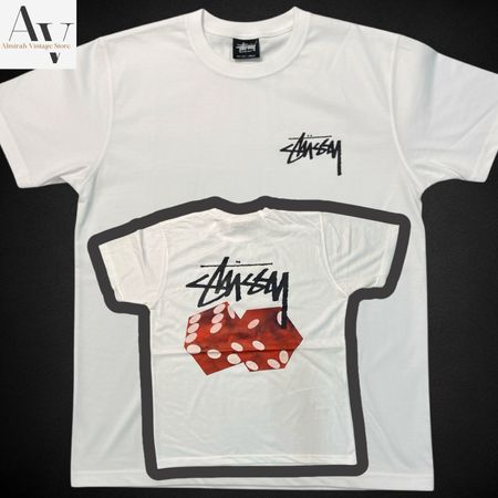 Stussy überarbeiteter Stil Rote Würfel weiße T-Shirt