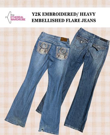 Y2K Embroidered / Heavy Embellished Flare Jeans For Women