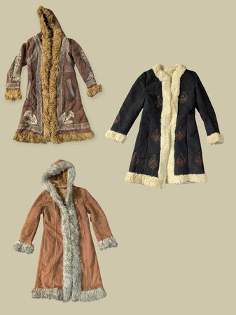 Manteau afghan Y2K Penny Lane avec bord en fausse fourrure (Rep)
