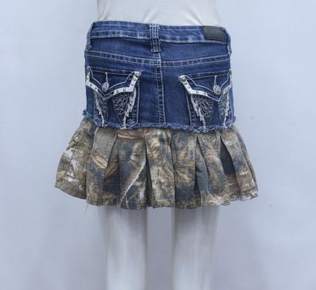CR948 Upcycled Denim Camo Fusion Mini Skirt