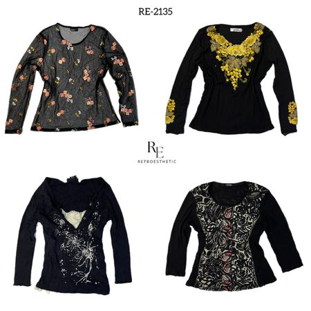 Y2K All Black Graphic & Floral Full Sleeve Tops (RE-2135)
