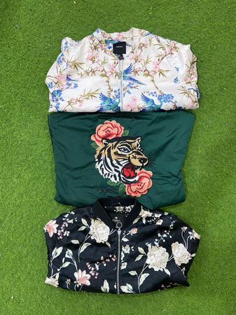 Y2K Floral & Tiger Bestickte Bomberjacke (TVC-10-04)