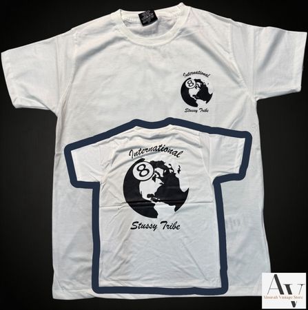Stussy rework style 8 ball world white tee