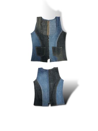 Upcycled Y2k Patch work Denim Waistcoat