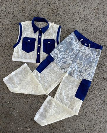 Ensemble coordonné à deux tons en dentelle upcyclée