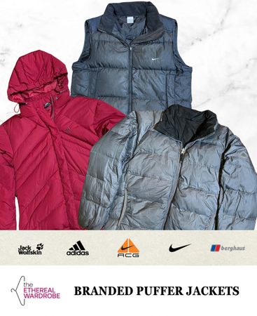 Branded Puffer Jackets including Reversible ACG,  Vintage Nike, Adidas, Berghaus & Jack wolfskin