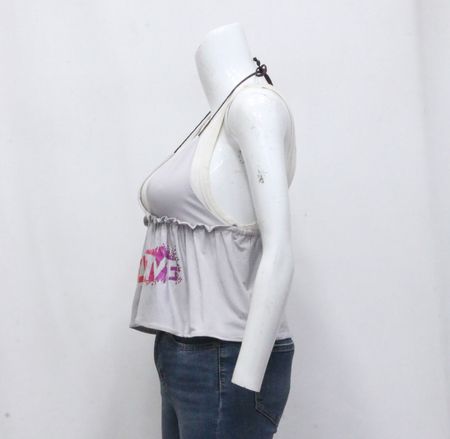 CR651 Upcycled Ruffled Peplum Halter Top