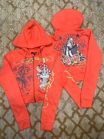 Ed Hardy Ladies Orange Zipper Hoodies