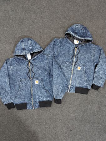 Vintage Carhartt Reworked Style Acid Washed Blue Denim Hooded Jackets