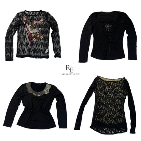 Y2k Black goth tops à manches longues (RE-2229)