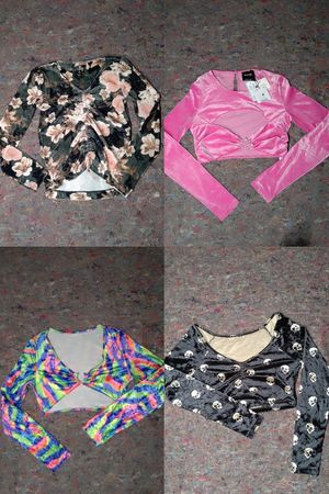 SS #008 Skeleton Print Velvet Crop Tee Crop Top Long Sleeve, CHOOSE SIZE