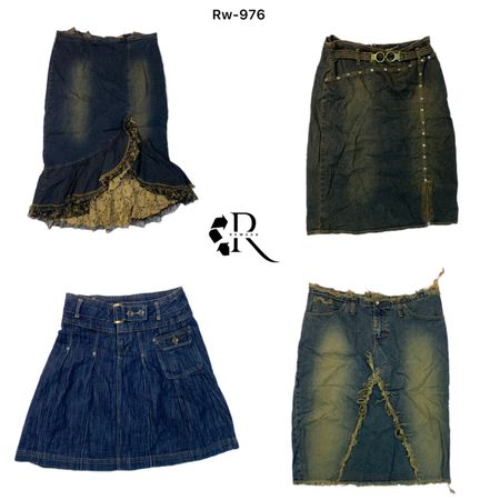 Saia Midi de Denim da Era Britney Única Y2K (RW-976)