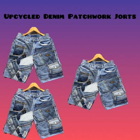 Jorts in Patchwork di Denim Riciclato