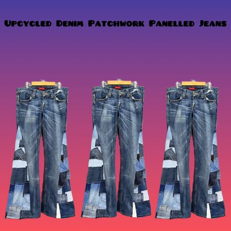 Jeans a zampa d'elefante in denim riciclato con pannelli patchwork (REPR)