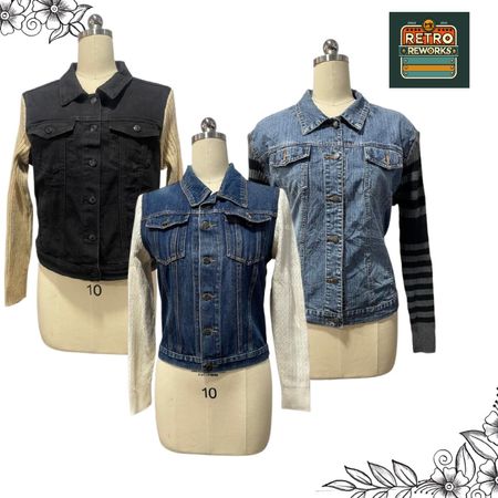 Upcycled Denim Jacket with Sweater Sleeves