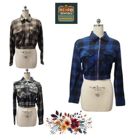 SS25 Upcycled Heavy Flannel Crop Jacket with Waistband