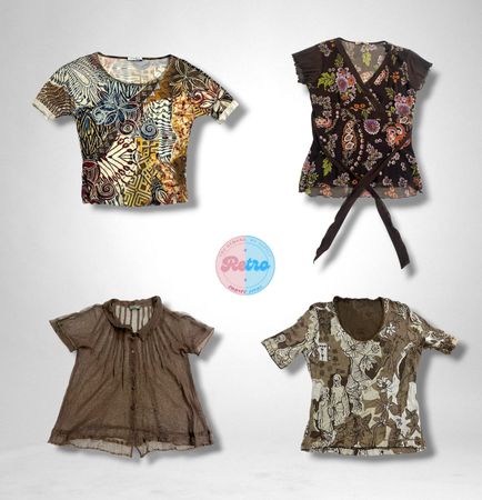 Y2Kパターンメッシュとシフォンブラウス（E）