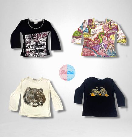 エクレクティックヴィンテージグラフィック＆プリントロングスリーブトップス (E)