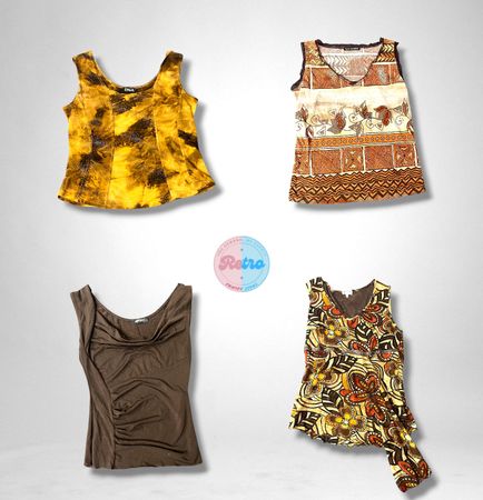 Débardeurs rétro à motifs en tons terre (E)