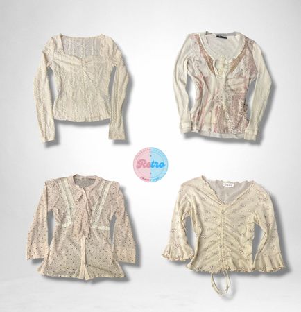 ヴィンテージY2Kレーストリムブラウス (E)