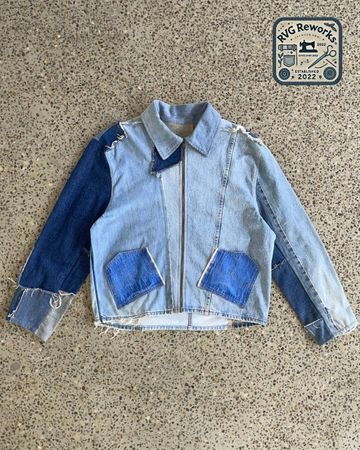 Upcycled Frayed Patchwork Denim Jacket