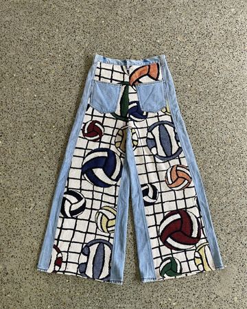 Upcycled Tapestry Panel Denim Pants