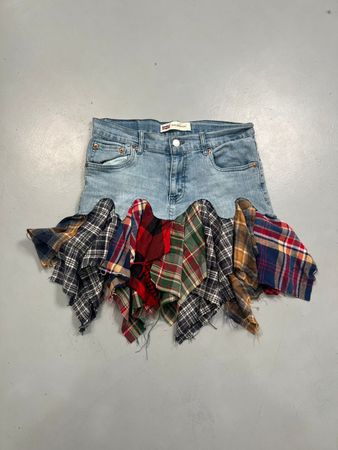 Upcycle Levi’s flare  patch skirt