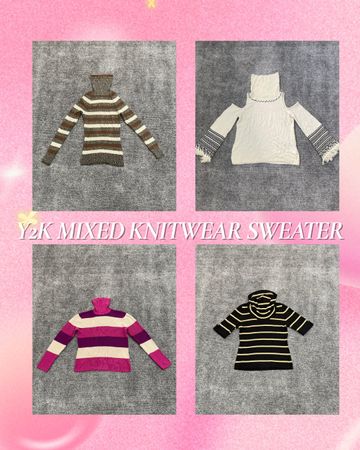 Y2K Vibe Knitwear Bundle | Striped Turtlenecks & Cold Shoulder Sweaters