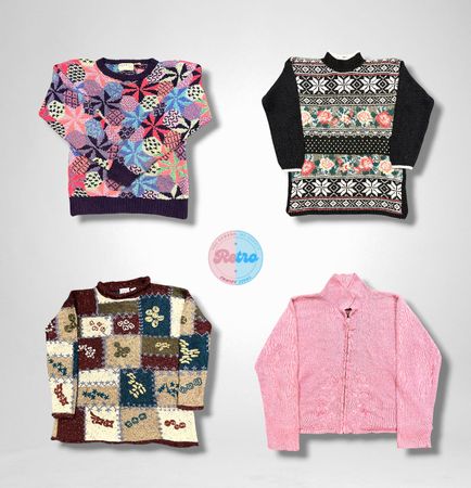 Auffällige Vintage-Pullover und Strickjacken (E)