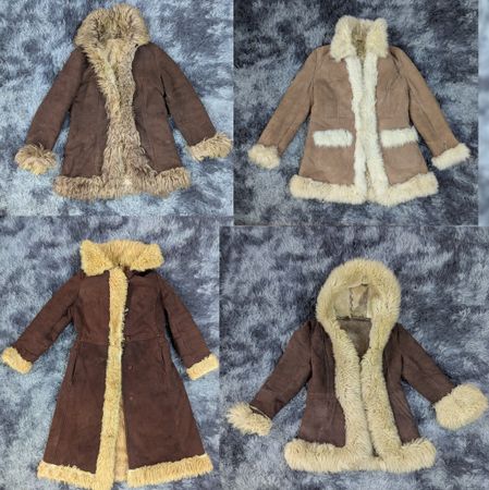 Manteaux en daim vintage avec bordure en fausse fourrure (Rep)