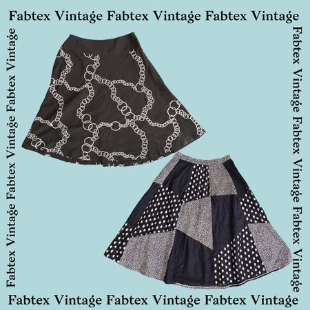 (FV-253) Y2K Baumwollrock Schwarz - Grunge Ästhetik, Boho, Vintage-Patchwork, Gothcore Outfit, Festival