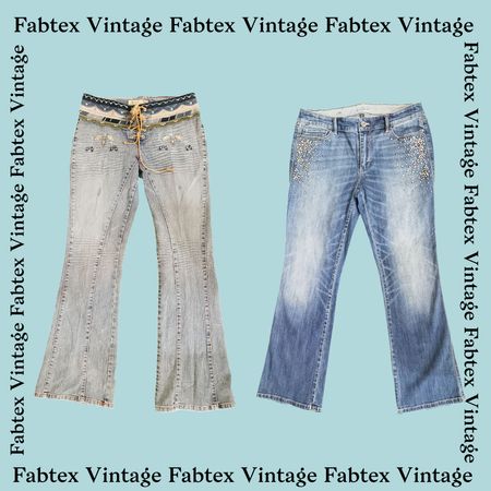 (FV-289) Y2K Embellished Denim Flared Jeans