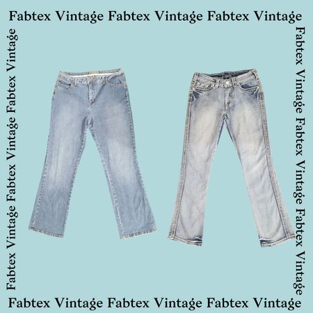 (FV-291) Y2K Denim Flared Jeans Back pocket Beaded & Thread Embellished details