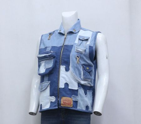 CR699 Upcycled Patchwork Puzzle Denim Utility Vest