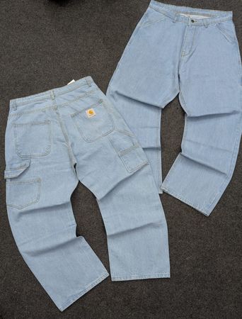 Pantalon de style rework à genou unique Carhartt bleu clair vintage