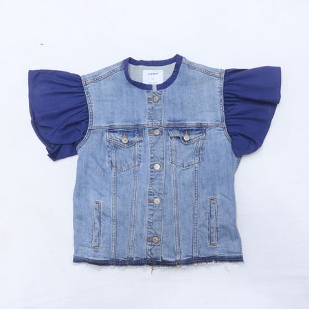 CR702 Upcycled Denim Puff-Sleeve Jacket