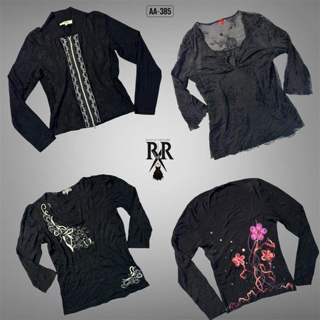 Y2K All Black Gothic Full Sleeve Tops (AA-385)